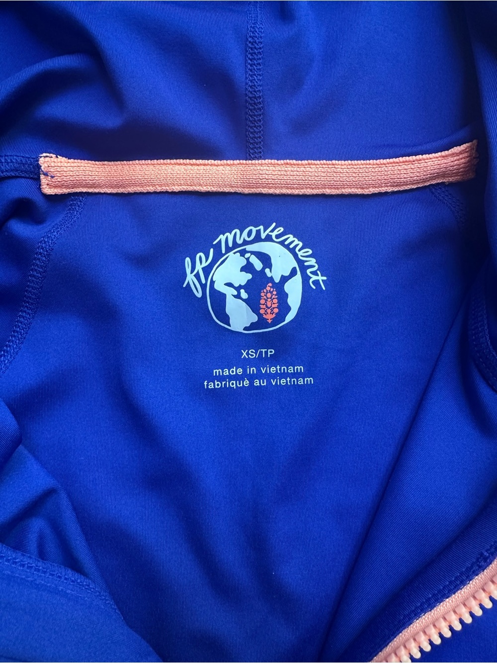 FP Movement by Free People Royal Blue Hooded Zip Jacket Peach Zipper cropped XS - Picture 4 of 7